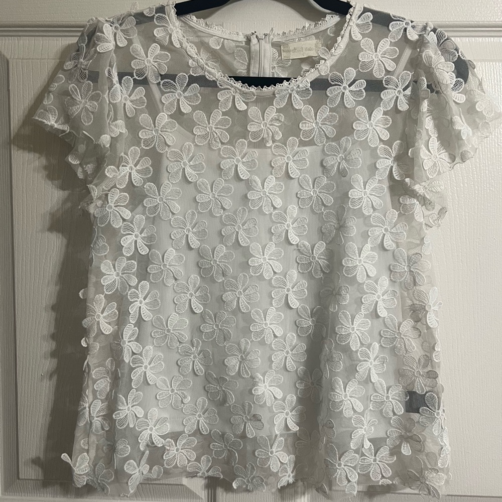 Altar'd State White Floral Overlay Blouse